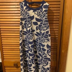Floral Navy and White Sleeveless Dress